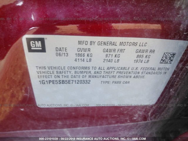 1G1PE5SB5E7120332 - 2014 CHEVROLET CRUZE LT RED photo 9