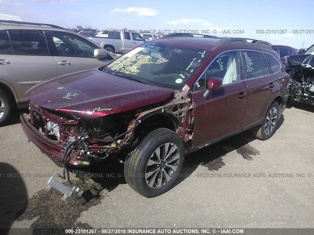 4S4BSENC2G3348857 - 2016 SUBARU OUTBACK 3.6R LIMITED RED photo 2