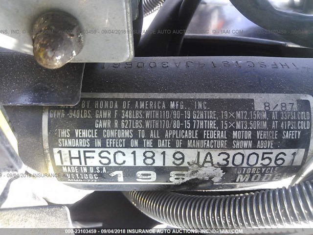 1HFSC1819JA300561 - 1988 HONDA VT1100 C BLACK photo 10