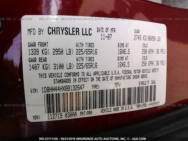 1D8HN44HX8B132647 - 2008 DODGE GRAND CARAVAN SE RED photo 9