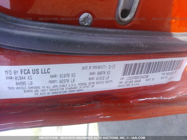 1C3CDFBB5FD242386 - 2015 DODGE DART SXT ORANGE photo 9