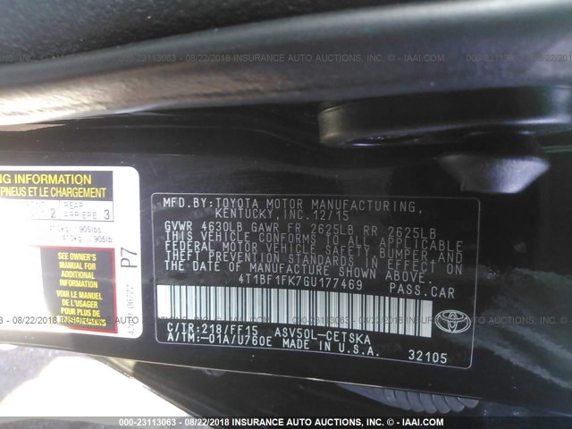 4T1BF1FK7GU177469 - 2016 TOYOTA CAMRY LE/XLE/SE/XSE BLACK photo 9