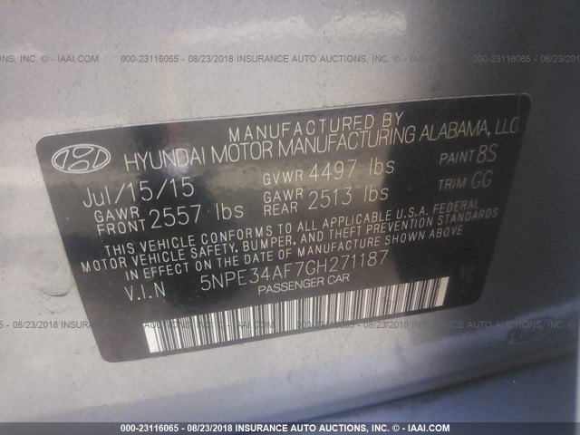 5NPE34AF7GH271187 - 2016 HYUNDAI SONATA SPORT/LIMITED SILVER photo 9