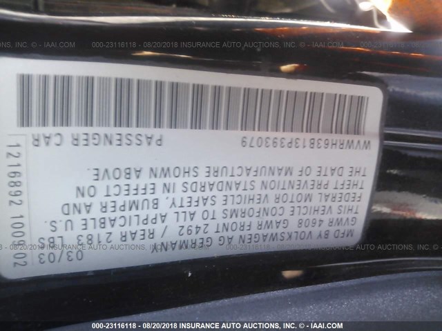 WVWRH63B13P393079 - 2003 VOLKSWAGEN PASSAT GLX 黑色 照片 9
