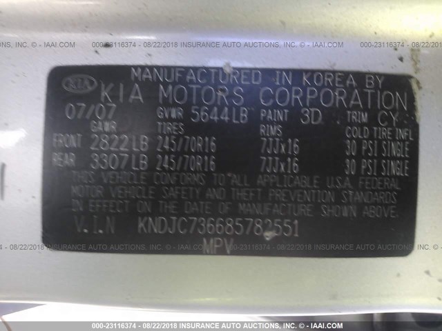 KNDJC736685782551 - 2008 KIA SORENTO EX/LX SILVER photo 9