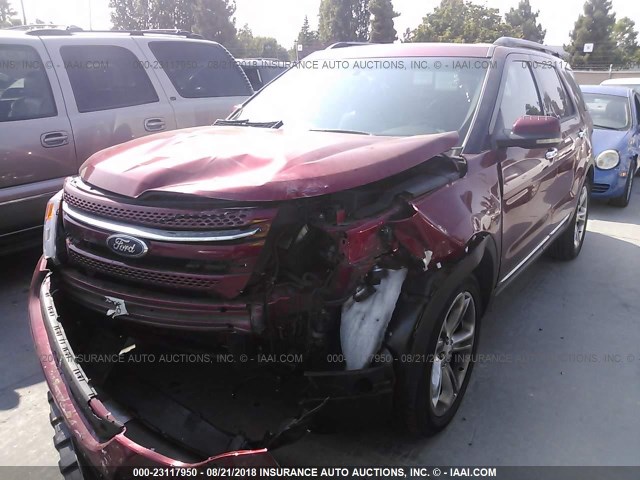 1FM5K8F8XDGA02049 - 2013 FORD EXPLORER LIMITED RED photo 2