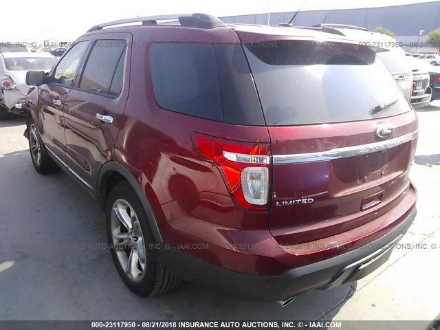 1FM5K8F8XDGA02049 - 2013 FORD EXPLORER LIMITED RED photo 3