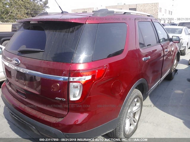 1FM5K8F8XDGA02049 - 2013 FORD EXPLORER LIMITED RED photo 4