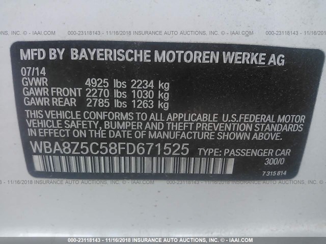 WBA8Z5C58FD671525 - 2015 BMW 328 XIGT/SULEV WHITE photo 9