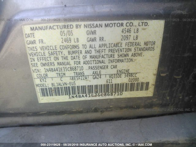 1N4BA41E35C868710 - 2005 NISSAN MAXIMA SE/SL BROWN photo 9