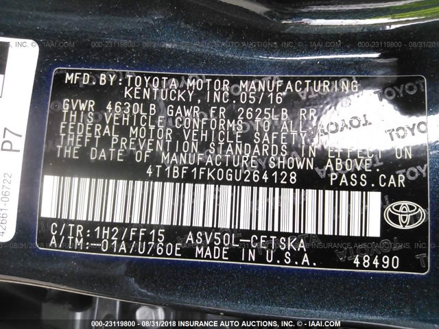 4T1BF1FK0GU264128 - 2016 TOYOTA CAMRY LE/XLE/SE/XSE BLACK photo 9