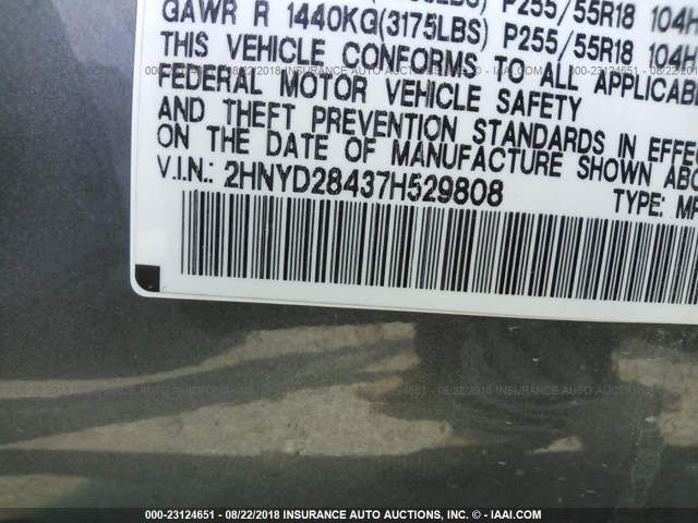 2HNYD28437H529808 - 2007 ACURA MDX TECHNOLOGY GRAY photo 9