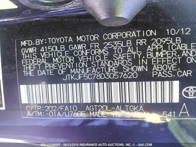 JTKJF5C78D3057620 - 2013 TOYOTA SCION TC Qara foto 9