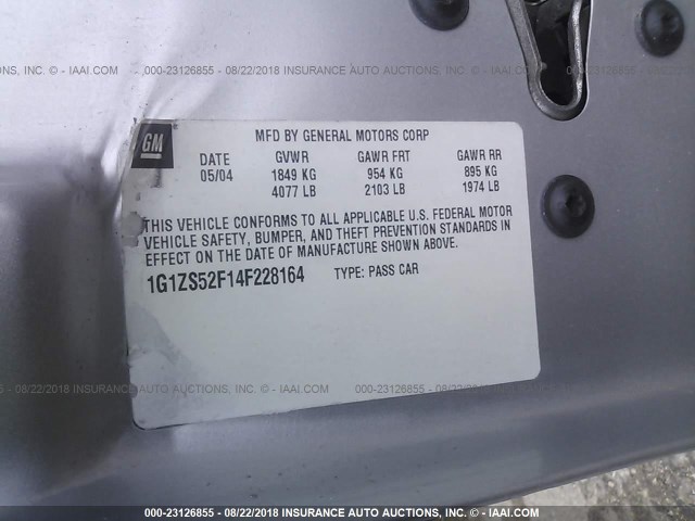 1G1ZS52F14F228164 - 2004 CHEVROLET MALIBU SILVER photo 9