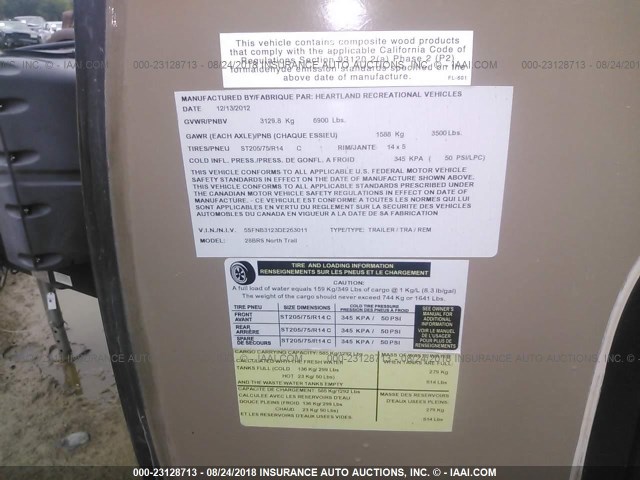 5SFNB3123DE263011 - 2013 HEARTLAND NORTH TRAIL  米色 照片 9