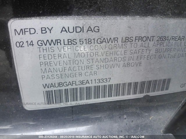 WAUBGAFL3EA113337 - 2014 AUDI S4 PREMIUM PLUS BLACK photo 9