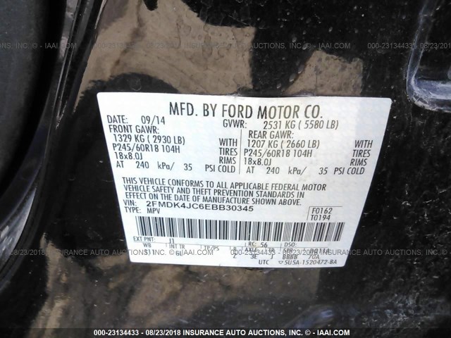 2FMDK4JC6EBB30345 - 2014 FORD EDGE SEL PURPLE photo 9