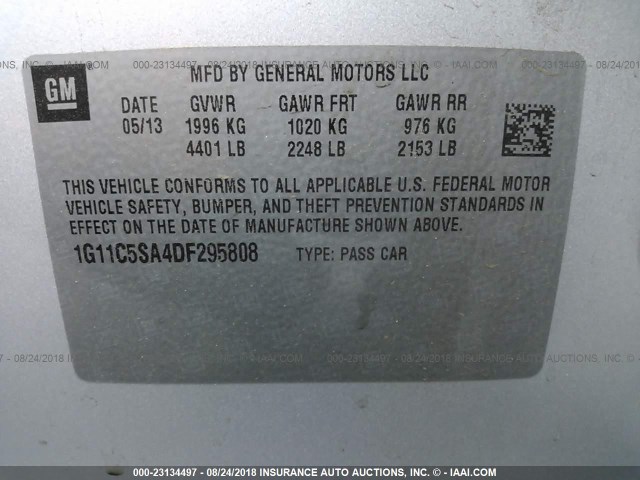 1G11C5SA4DF295808 - 2013 CHEVROLET MALIBU 1LT SILVER photo 9