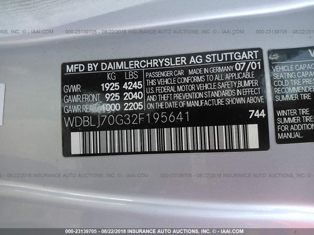 WDBLJ70G32F195641 - 2002 MERCEDES-BENZ CLK 430 SILVER photo 9