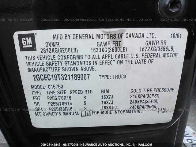 2GCEC19T321189007 - 2002 CHEVROLET SILVERADO C1500 BLACK photo 9