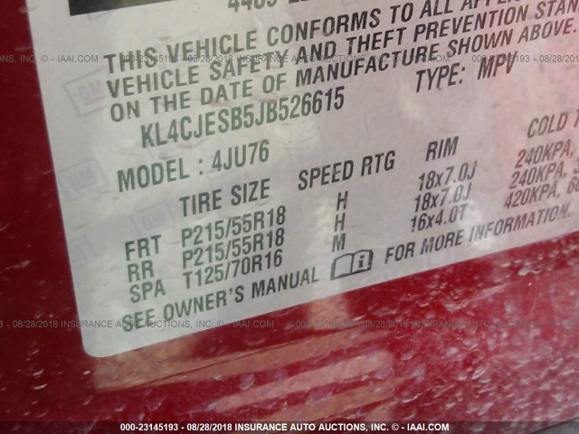 KL4CJESB5JB526615 - 2018 BUICK ENCORE PREFERRED MAROON photo 9