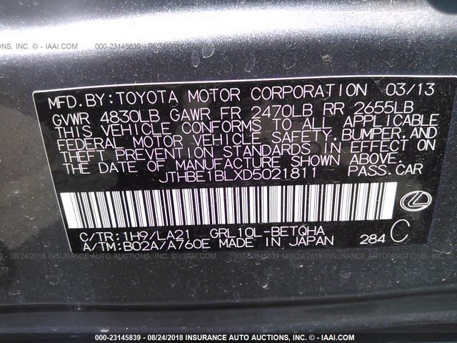 JTHBE1BLXD5021811 - 2013 LEXUS GS 350 GRAY photo 9