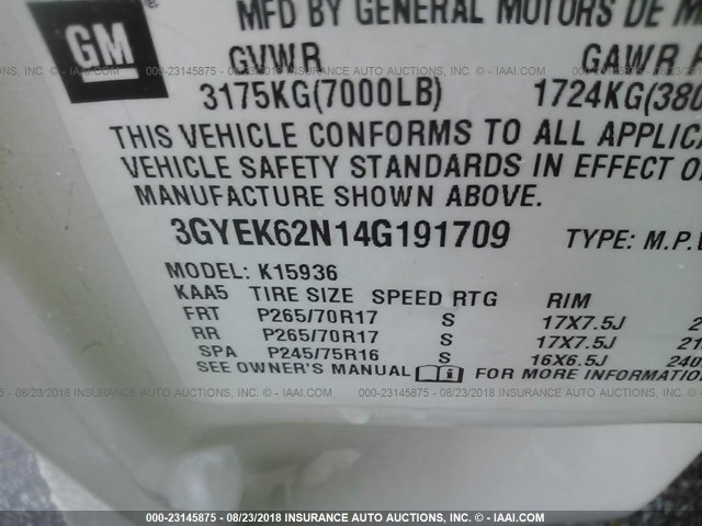 3GYEK62N14G191709 - 2004 CADILLAC ESCALADE EXT CREAM photo 9