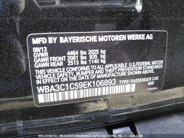 WBA3C1C59EK106893 - 2014 BMW 328 I SULEV BLACK photo 9