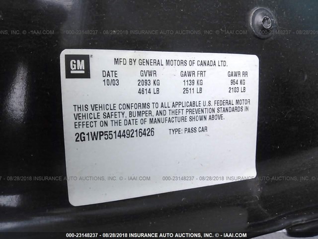 2G1WP551449216426 - 2004 CHEVROLET IMPALA SS BLACK photo 9