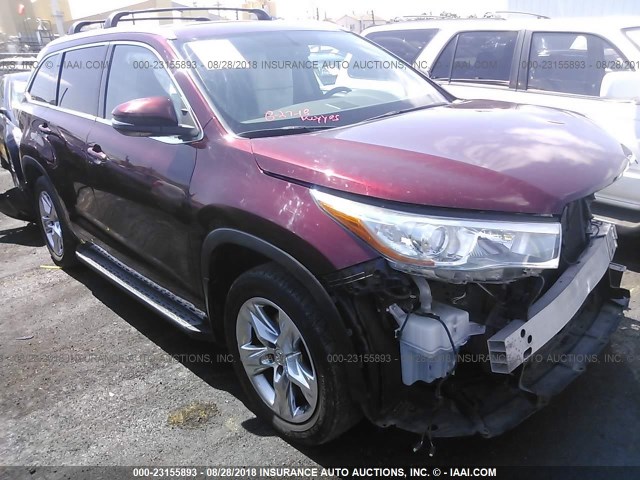 5TDYKRFH1ES025203 - 2014 TOYOTA HIGHLANDER LIMITED/LTD PLATINUM BURGUNDY photo 1