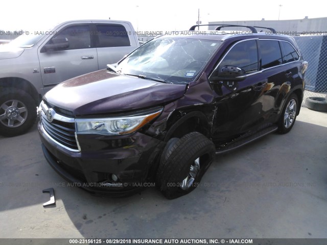 5TDDKRFH2FS208254 - 2015 TOYOTA HIGHLANDER LIMITED/LTD PLATINUM MAROON photo 2