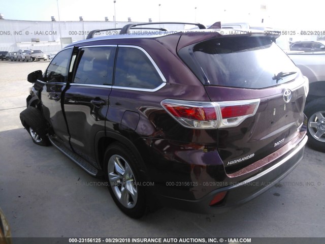 5TDDKRFH2FS208254 - 2015 TOYOTA HIGHLANDER LIMITED/LTD PLATINUM MAROON photo 3