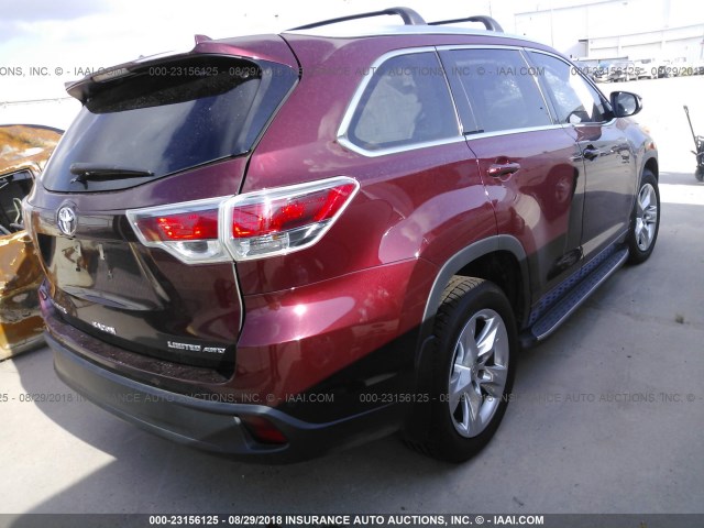 5TDDKRFH2FS208254 - 2015 TOYOTA HIGHLANDER LIMITED/LTD PLATINUM MAROON photo 4