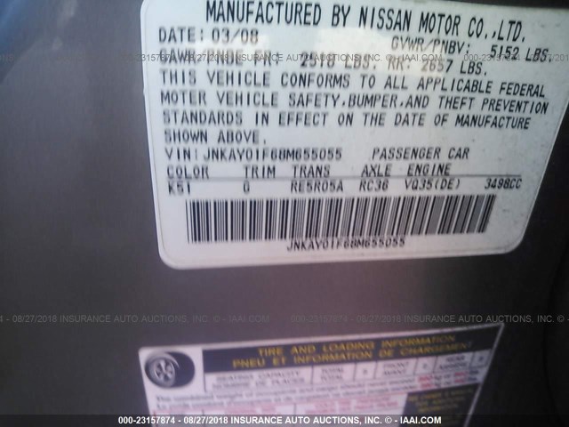 JNKAY01F68M655055 - 2008 INFINITI M35 SPORT SILVER photo 9