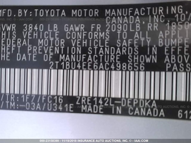 2T1BU4EE6AC498656 - 2010 TOYOTA COROLLA S/LE/XLE SILVER photo 9