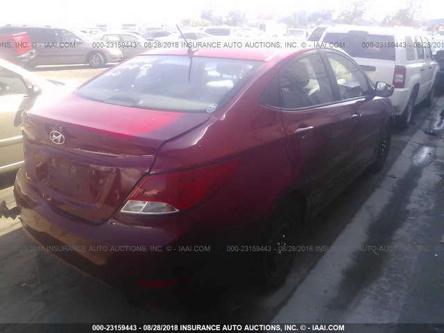 KMHCT4AE9GU091614 - 2016 HYUNDAI ACCENT SE RED photo 4