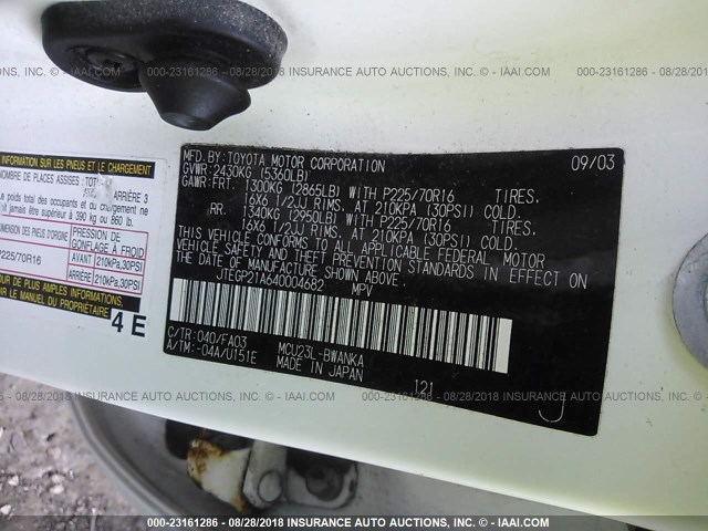 JTEGP21A640004682 - 2004 TOYOTA HIGHLANDER LIMITED WHITE photo 9