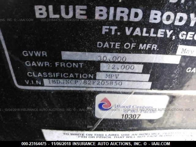 1BDJNCP782F205850 - 2002 BLUE BIRD BUS Unknown photo 10