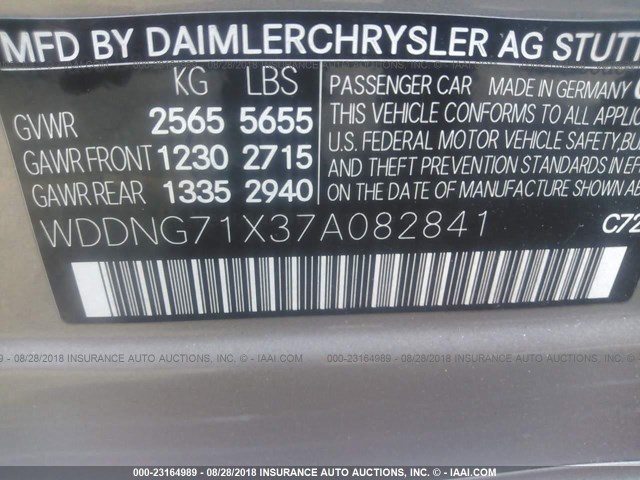 WDDNG71X37A082841 - 2007 MERCEDES-BENZ S 550 Pewter photo 9