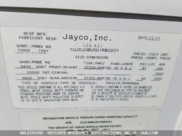 1UJCJ0BU5C1RB0201 - 2012 JAYCO PINNACLE FIFTH WHEEL  WHITE photo 1