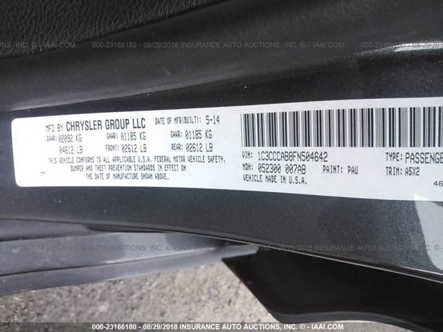 1C3CCCAB8FN504642 - 2015 CHRYSLER 200 GRAY photo 9