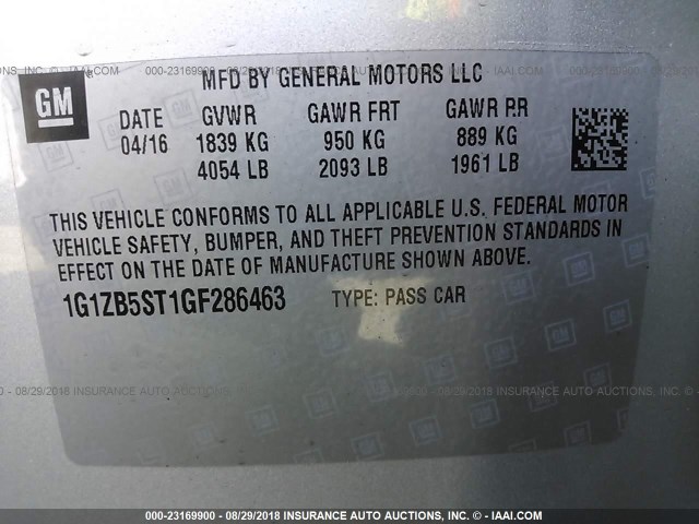 1G1ZB5ST1GF286463 - 2016 CHEVROLET MALIBU LS 银色 照片 9