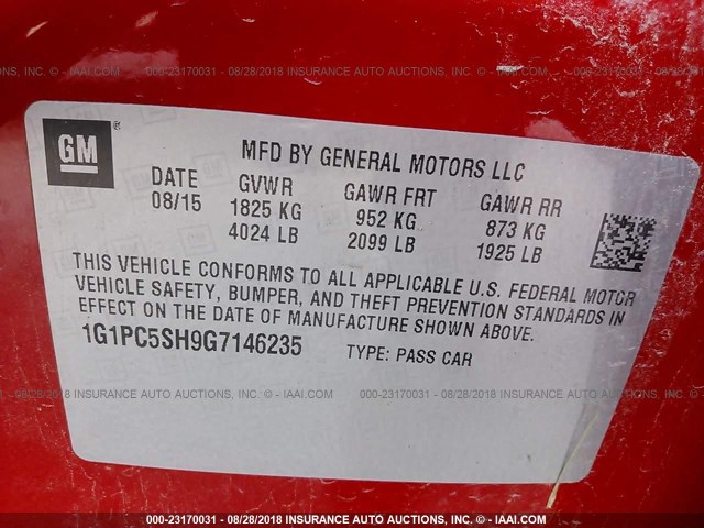 1G1PC5SH9G7146235 - 2016 CHEVROLET CRUZE LIMITED LS RED photo 9