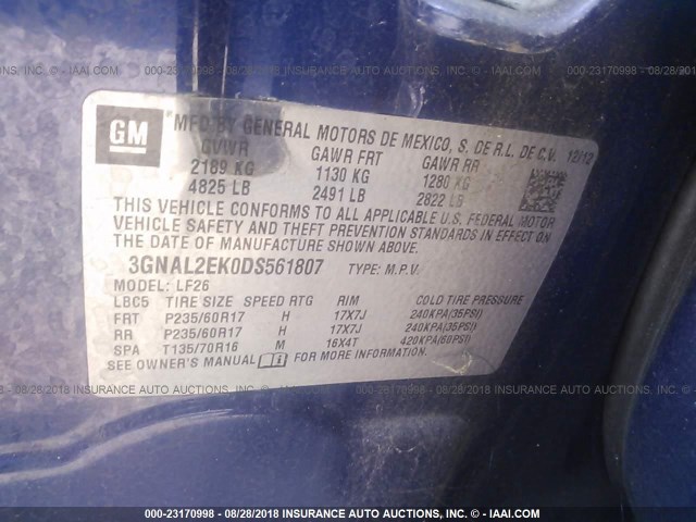 3GNAL2EK0DS561807 - 2013 CHEVROLET CAPTIVA LS 蓝色 照片 9