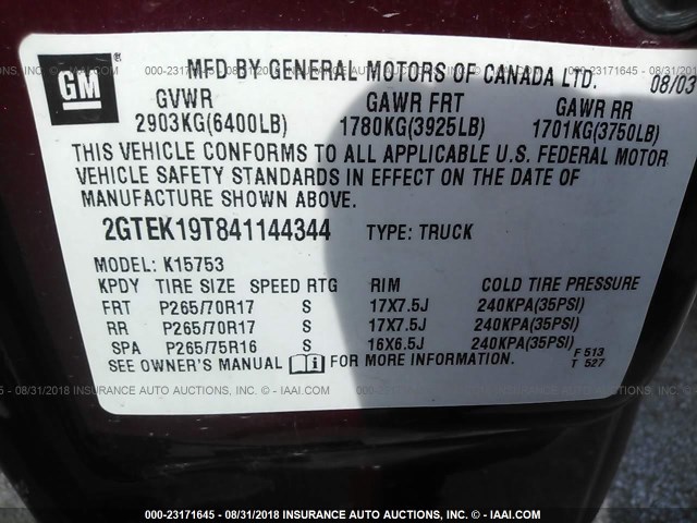 2GTEK19T841144344 - 2004 GMC NEW SIERRA K1500 RED photo 9