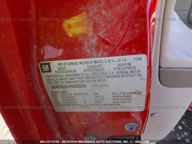 3GNCA53V09S595380 - 2009 CHEVROLET HHR LT RED photo 9