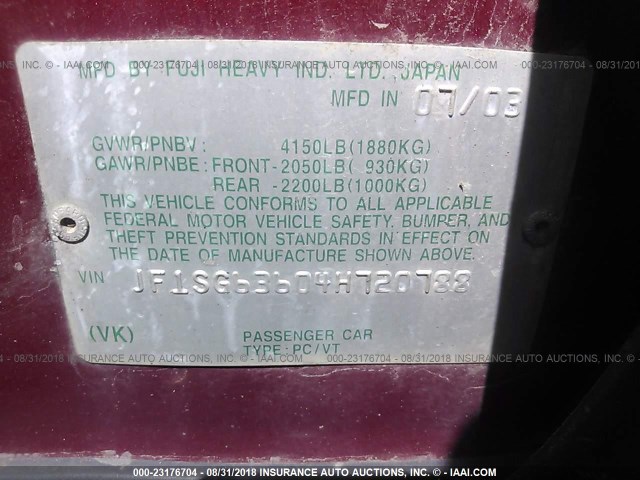 JF1SG63604H720788 - 2004 SUBARU FORESTER 2.5X RED photo 9