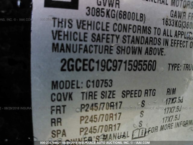 2GCEC19C971595560 - 2007 CHEVROLET SILVERADO C1500 BLACK photo 9