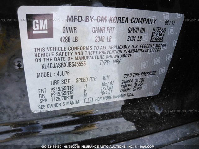 KL4CJASBXJB545556 - 2018 BUICK ENCORE PREFERRED Қара фото 9