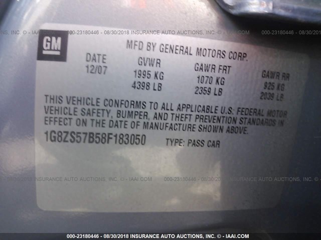 1G8ZS57B58F183050 - 2008 SATURN AURA XE GRAY photo 9